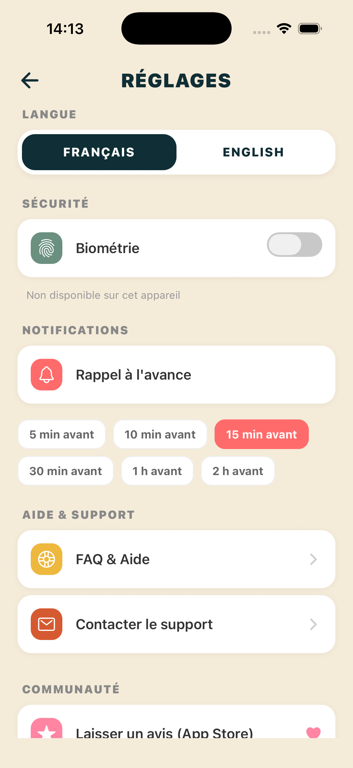 Réglages